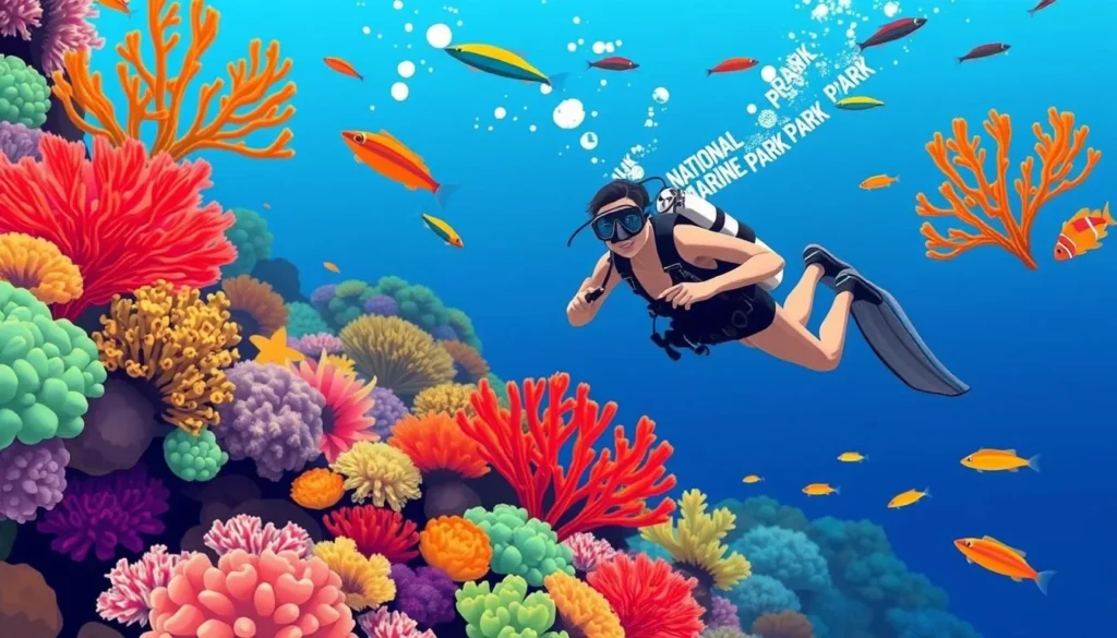Image of a diver exploring the vibrant coral reef in Bonaire National Marine Park
