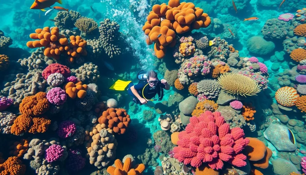 Image of a diver exploring the vibrant coral reefs of Roatan Marine Park