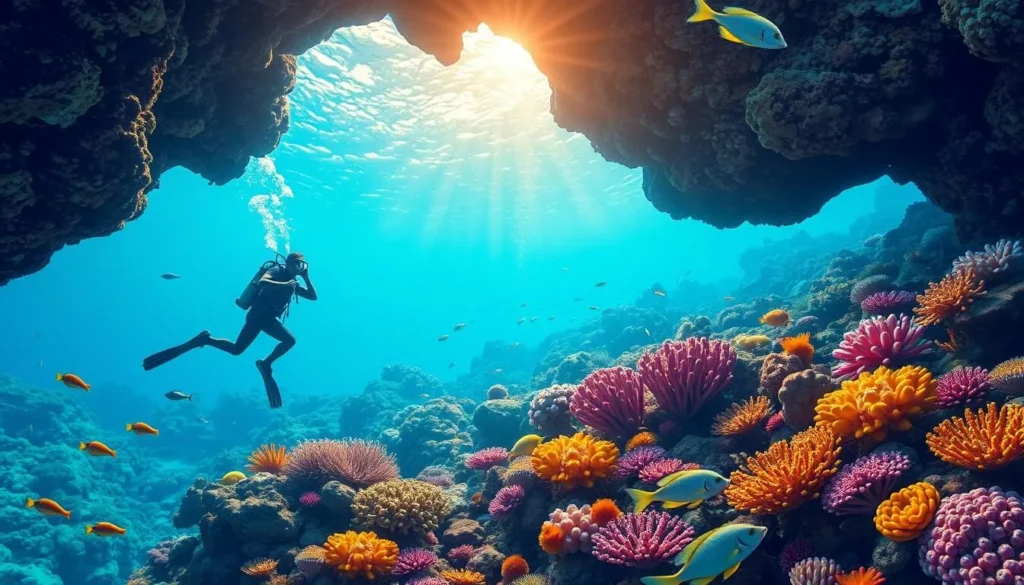 Image of a diver exploring underwater in Halkidiki Image of a diver exploring underwater in Halkidiki