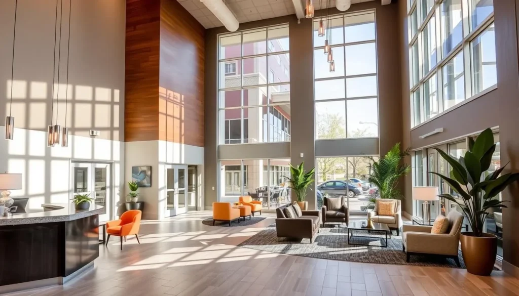Image of a downtown Fayetteville hotel lobby
