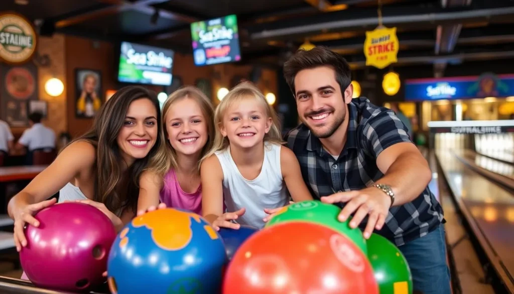 Image of a family bowling at Sea Strike & Pub