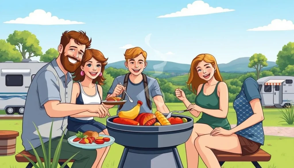 Image of a family enjoying a BBQ at a Ballarat caravan park