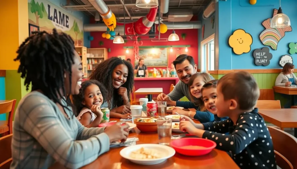 Image of a family enjoying a meal at a kid-friendly restaurant in Albany