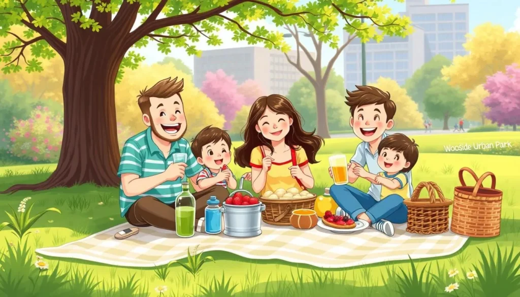 Image of a family having a picnic in Woodside Urban Park