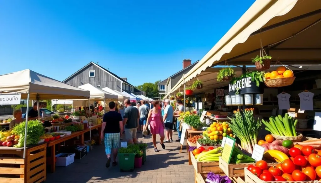 Image of a farmers market in The Hamptons with fresh produce and artisanal foods