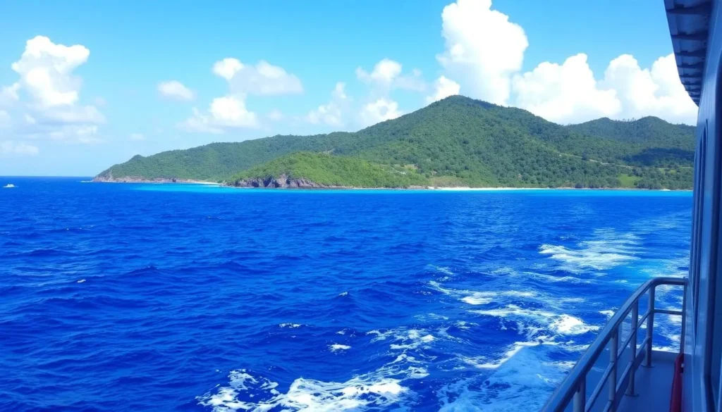 Image of a ferry approaching Carriacou island Image of a ferry approaching Carriacou island