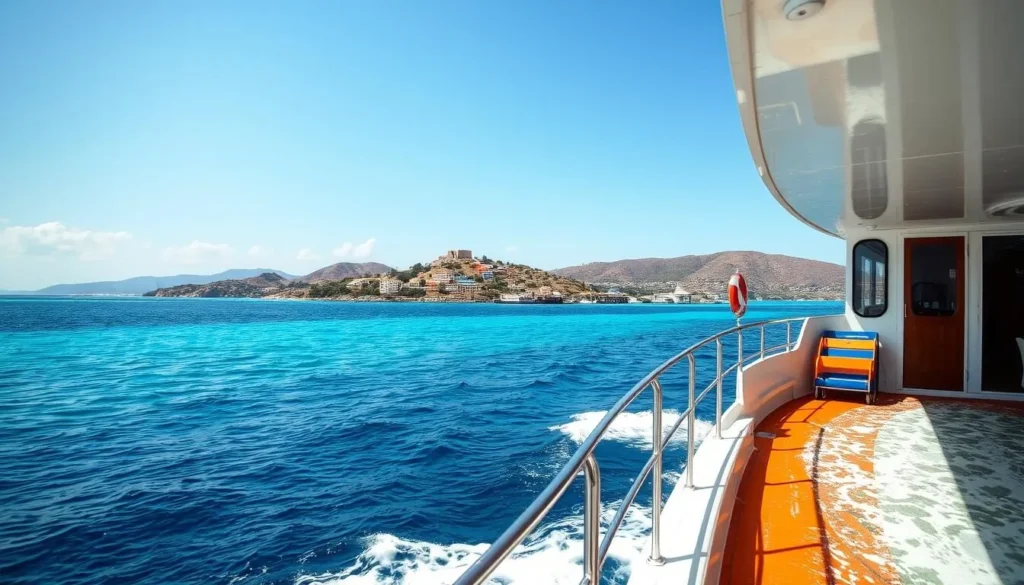 Image of a ferry approaching Naxos Island