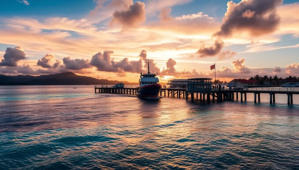 Image of a ferry approaching Salelologa Wharf in Savai'i
