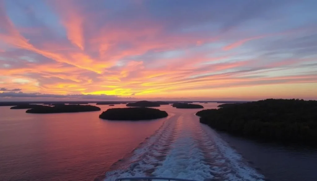 Image of a ferry approaching the Manitou Islands
