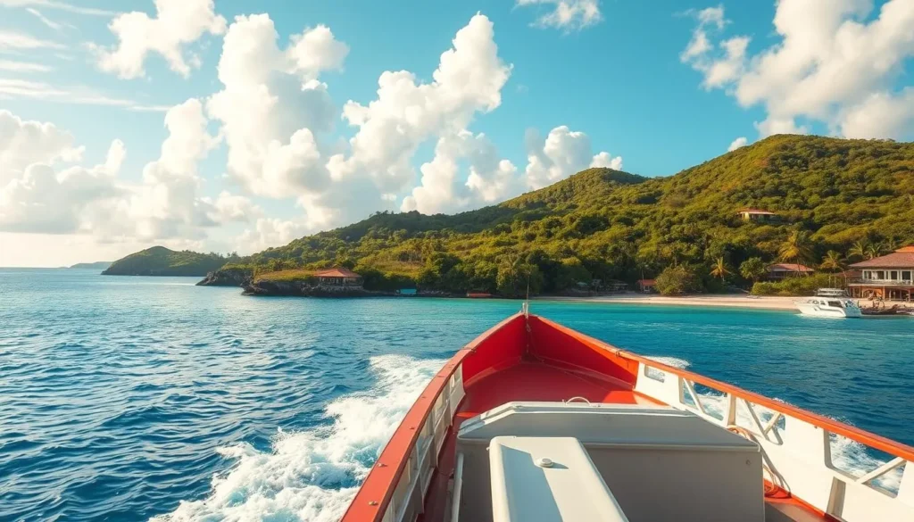 Image of a ferry or a small airplane approaching Vieques Island