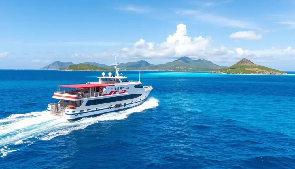 Image of a ferry sailing between St. Kitts and Nevis