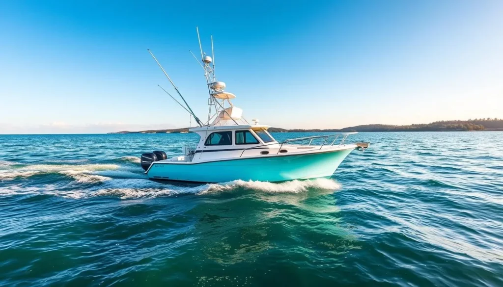 Image of a fishing charter boat on Lake Michigan