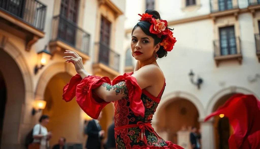 Image of a flamenco dancer performing in a traditional Spanish setting