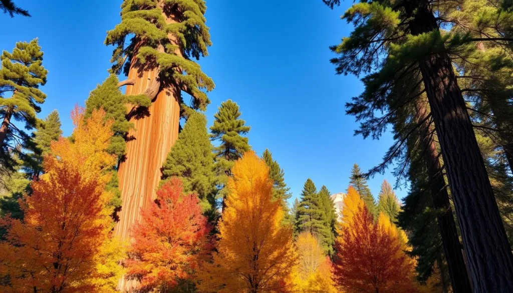 Image of a giant sequoia tree in Sequoia National Park on a crisp autumn day