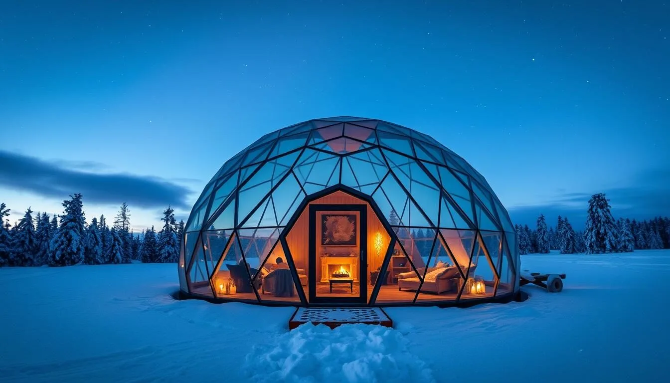 Image of a glass igloo accommodation in Finland