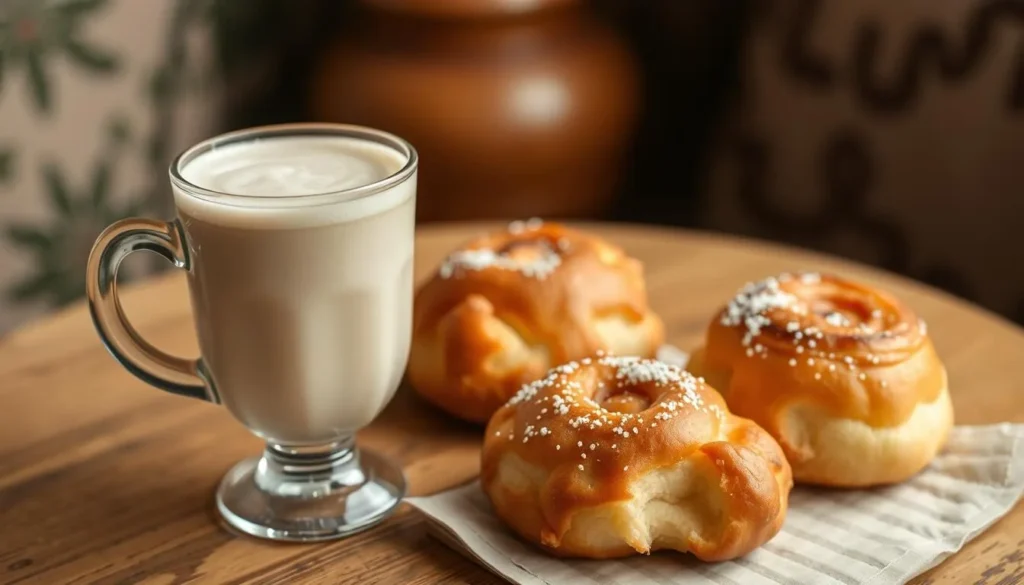 Image of a glass of horchata served with fartons