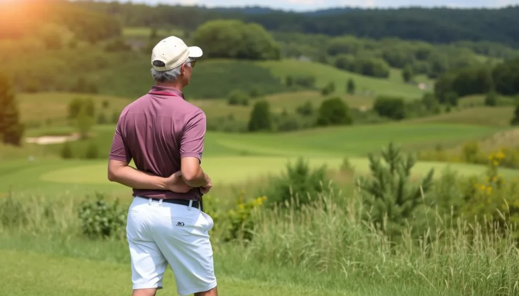 Image of a golfer enjoying a scenic view on a Marquette County golf course