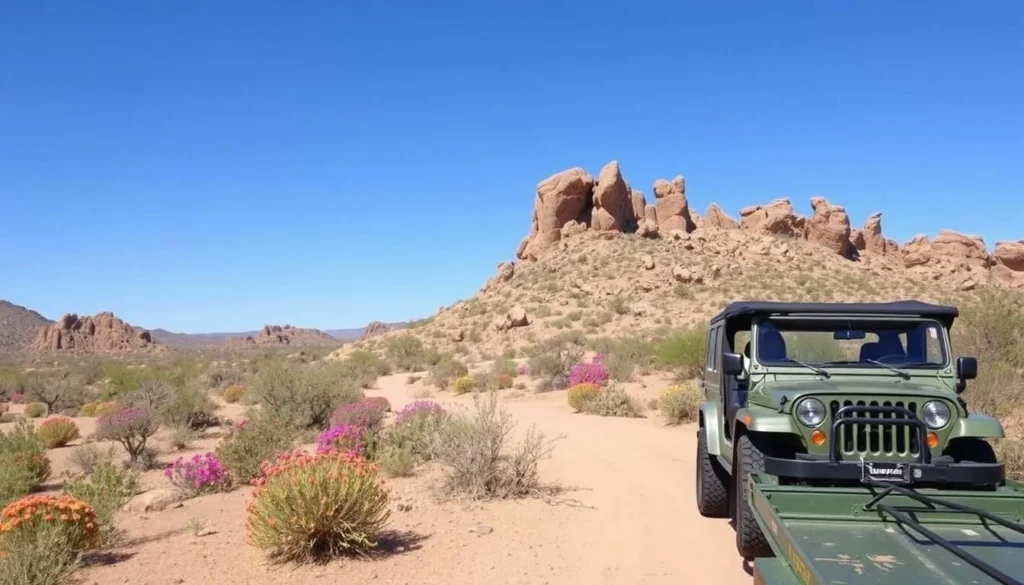 Image of a guided Jeep tour navigating through the rugged terrain of the Sonoran Desert.