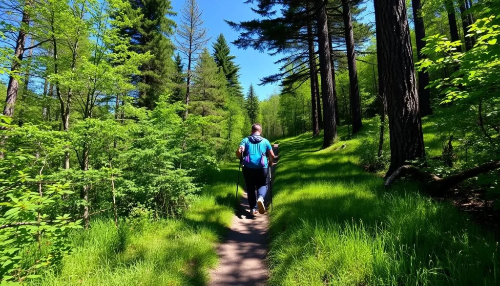 Image of a hiker on a Catskill Forest Preserve trail