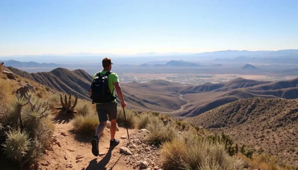 Image of a hiker on a Palm Desert hiking trail with a panoramic view