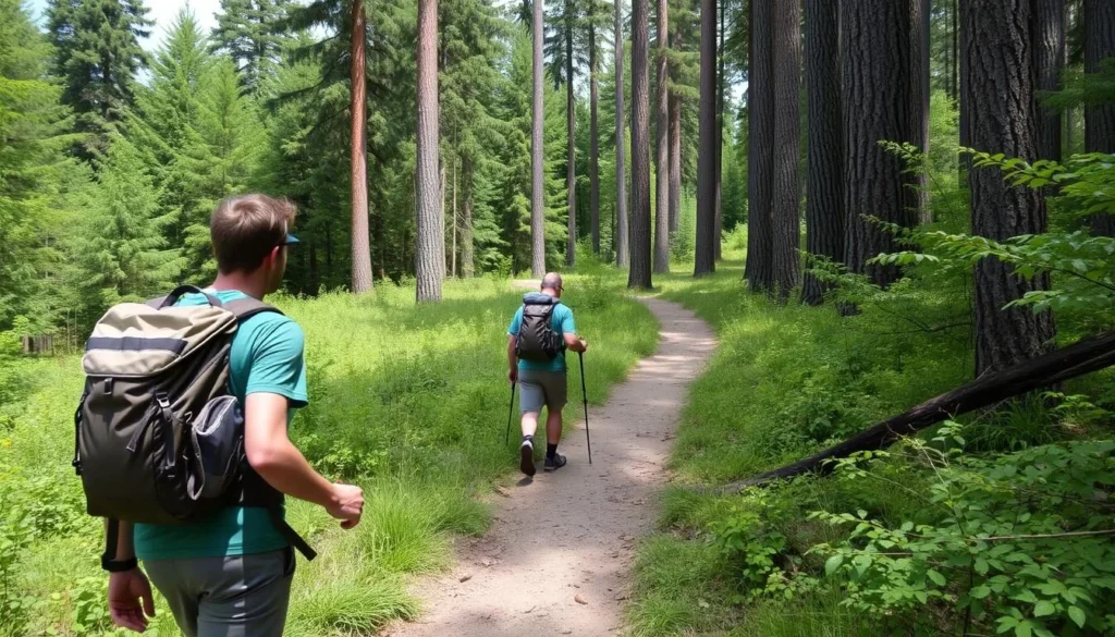 Image of a hiker on a trail at Forest Park Nature Center