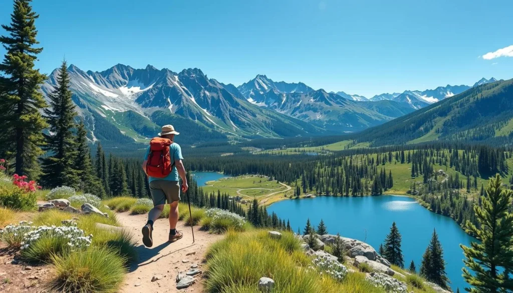 Image of a hiker on a trail in Mammoth Lakes Image of a hiker on a trail in Mammoth Lakes