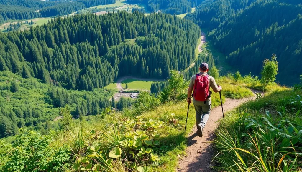 Image of a hiker on a trail in the Redmond Watershed Preserve