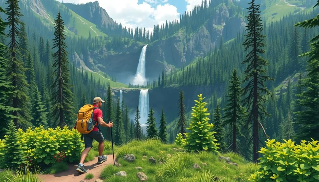 Image of a hiker on the Mist Trail to Vernal and Nevada Falls