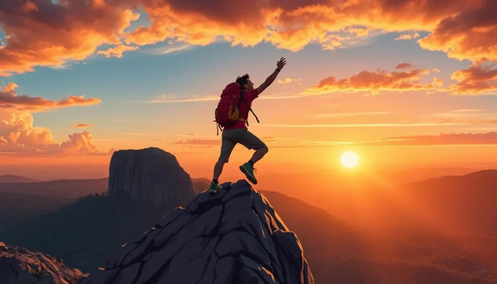 Image of a hiker reaching the summit of Hanging Rock