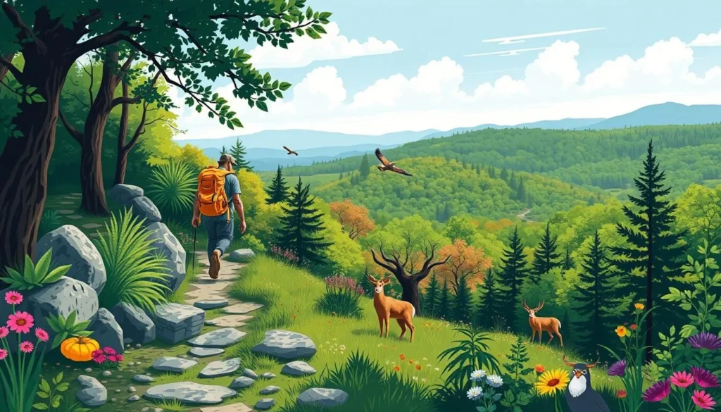 Image of a hiker walking through the Mashomack Preserve trails