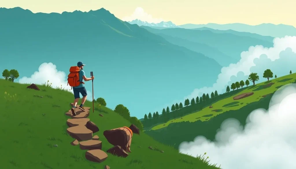 Image of a hiker walking through the hills around Panauti
