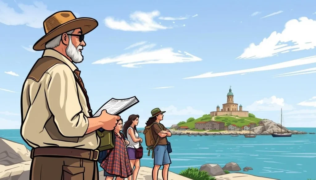 Image of a historical tour guide leading a tour on Sea Island