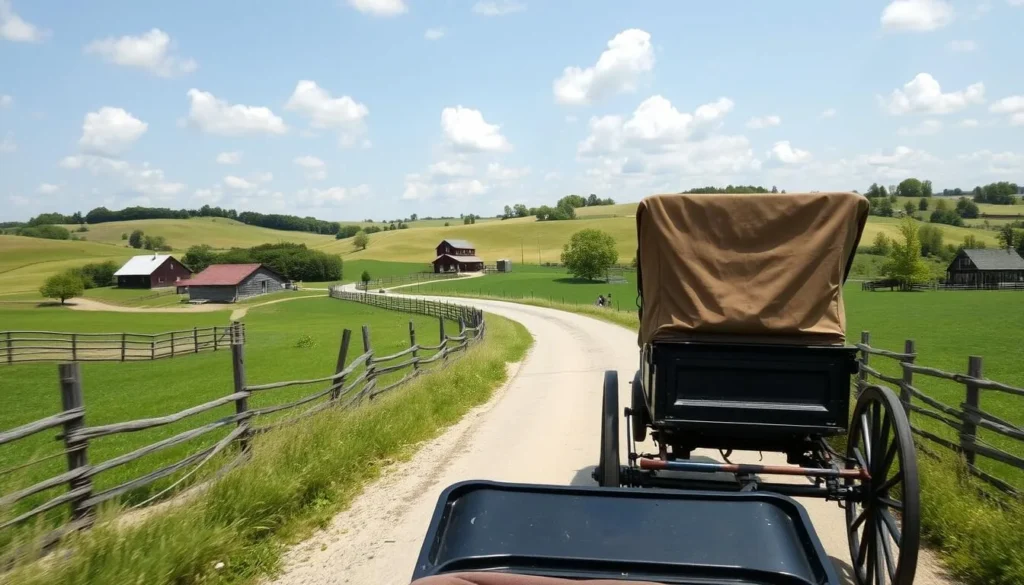 Image of a horse and buggy ride through Amish countryside