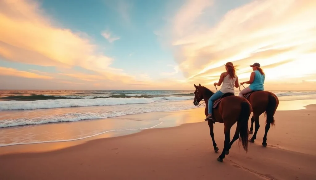 Image of a horseback riding tour on South Padre Island beach