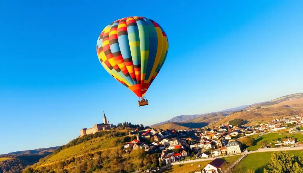 Image of a hot air balloon flying over Le Puy, France