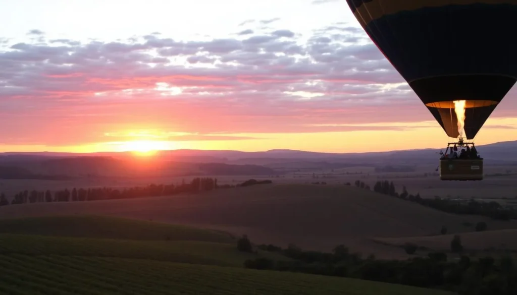 Image of a hot air balloon ride at sunrise over Barossa Valley