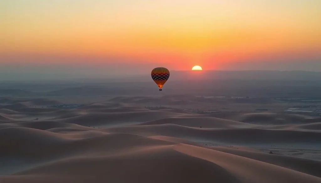 Image of a hot-air balloon ride over the desert at sunrise