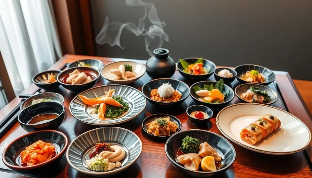 Image of a kaiseki meal being served