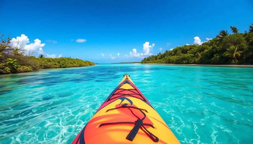 Image of a kayak approaching Peterson Cay National Park