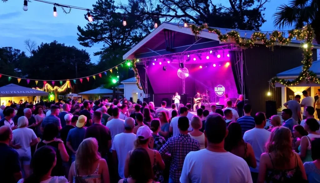 Image of a lively outdoor concert in Fairhope, Alabama
