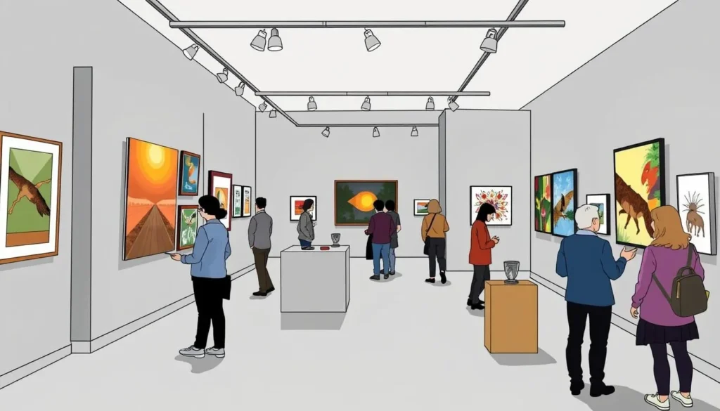Image of a local art gallery in Redmond, WA, featuring a current exhibition.