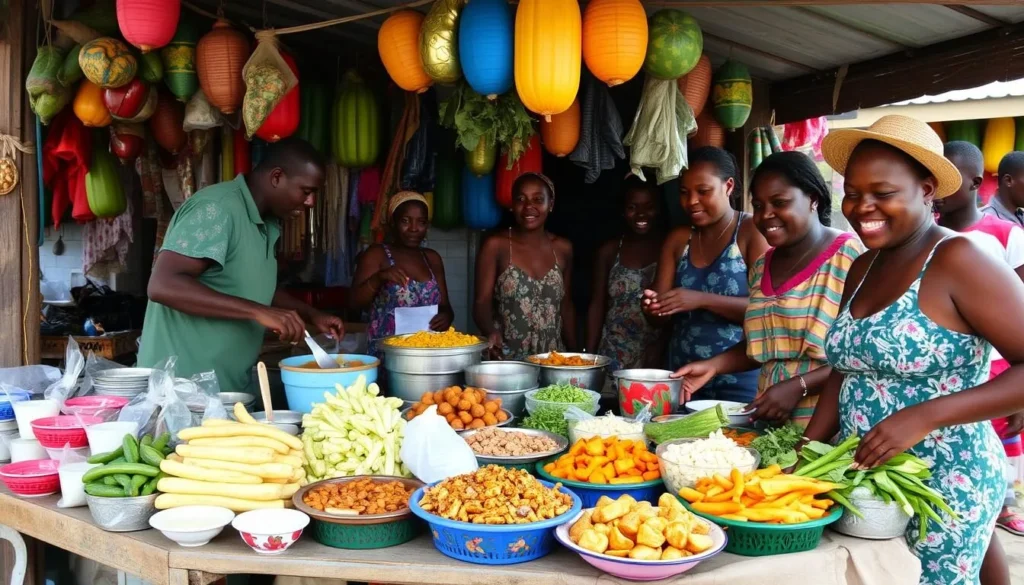 Image of a local food stall in Soufriere serving traditional Caribbean dishes