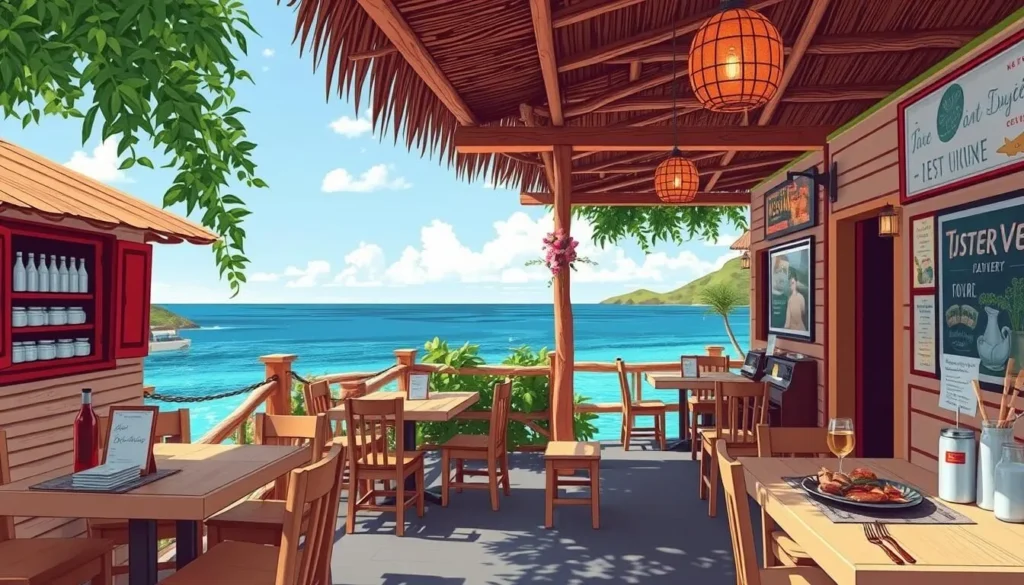 Image of a local restaurant on Jost Van Dyke serving fresh seafood