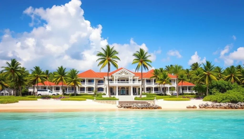 Image of a luxurious beachfront resort near Runaway Beach, Antigua