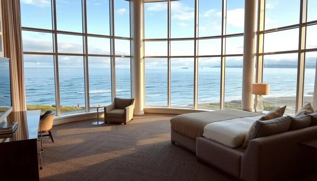Image of a luxurious hotel room in Burnie with an ocean view
