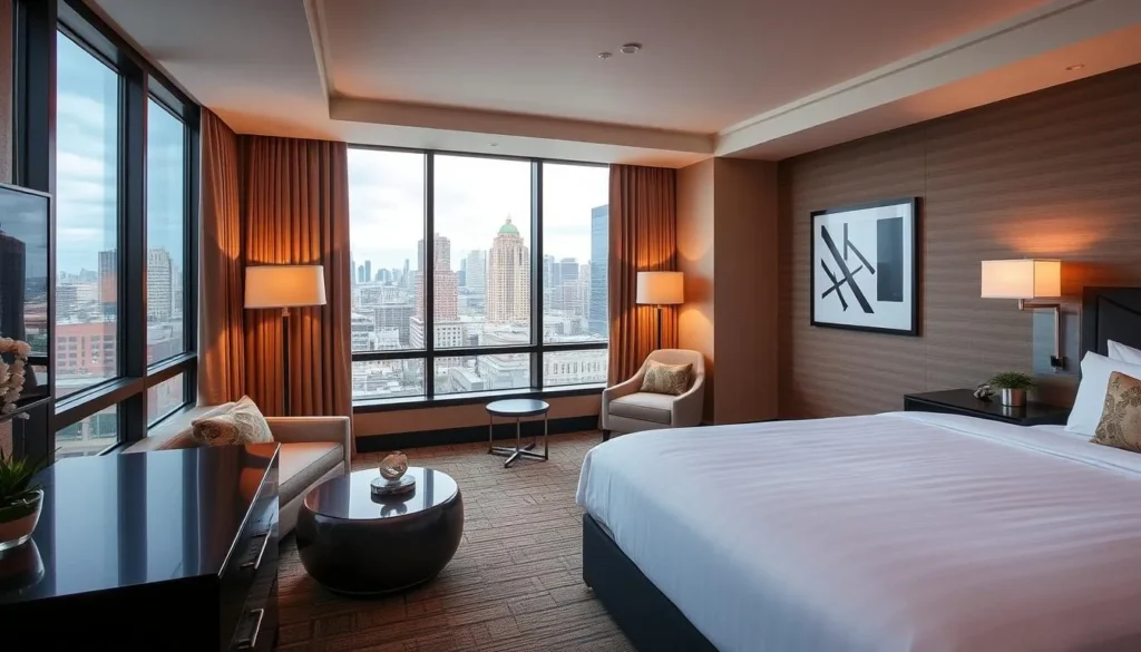 Image of a luxurious hotel room in downtown Buffalo