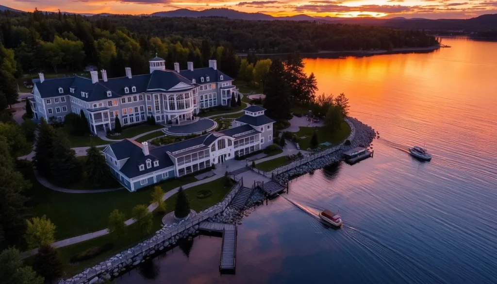 Image of a luxurious lakeside resort in Lake Placid