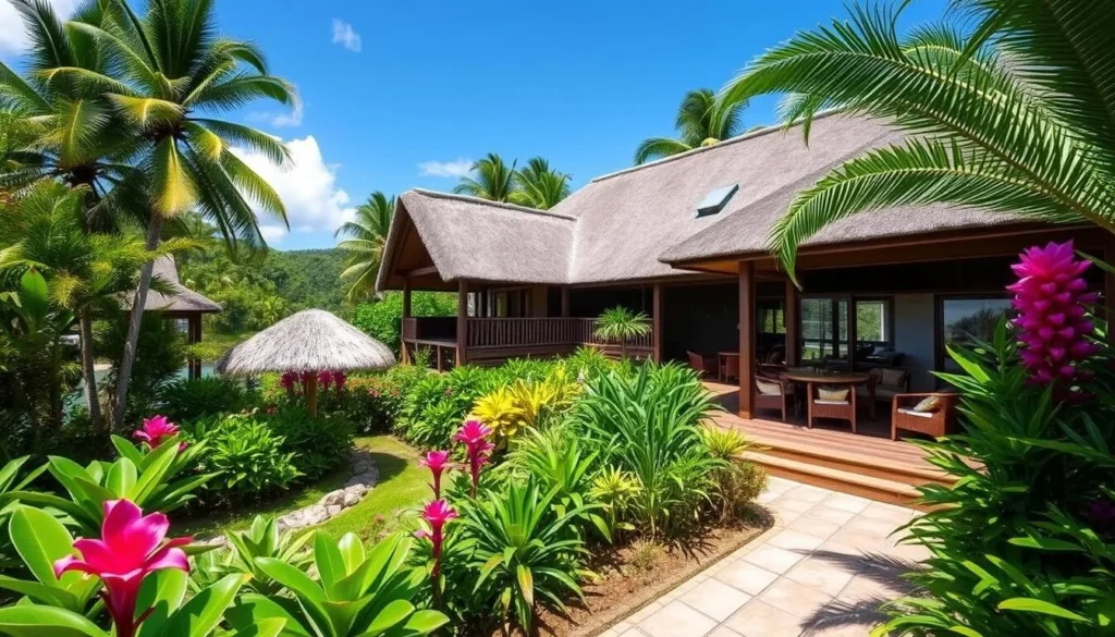 Image of a luxurious lodge on Lord Howe Island surrounded by tropical gardens