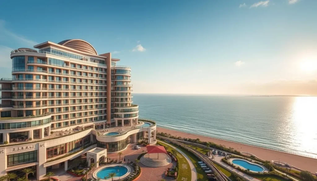 Image of a luxury hotel in Dalian with a sea view