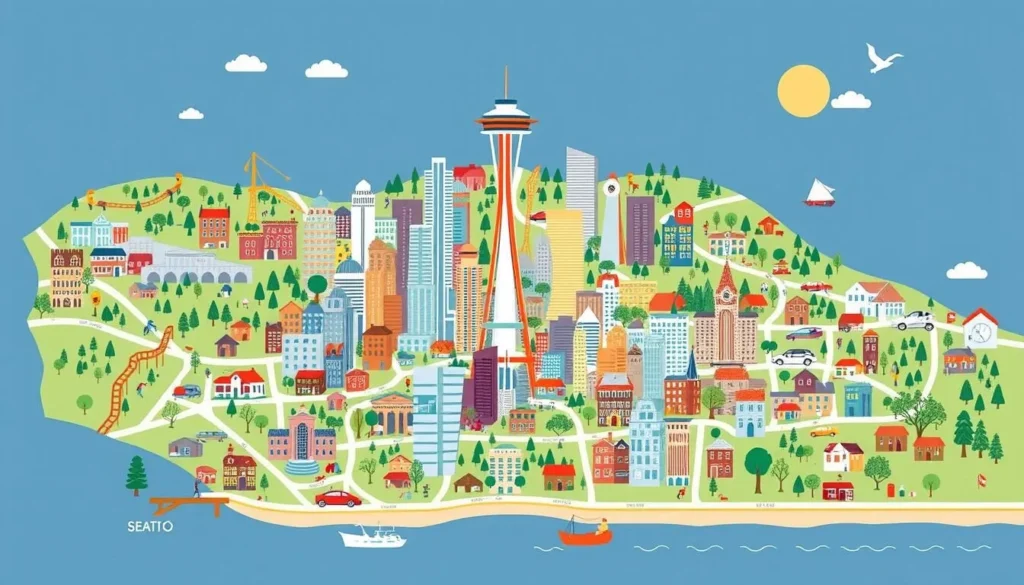 Image of a map highlighting Seattle's diverse neighborhoods